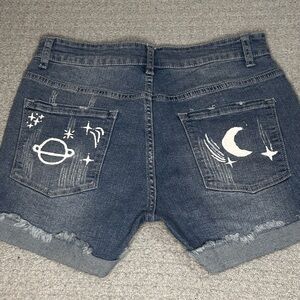 Y2K Celestial Denim Shorts Moon Phases Shooting Star Mom Shorts Small Sz 28